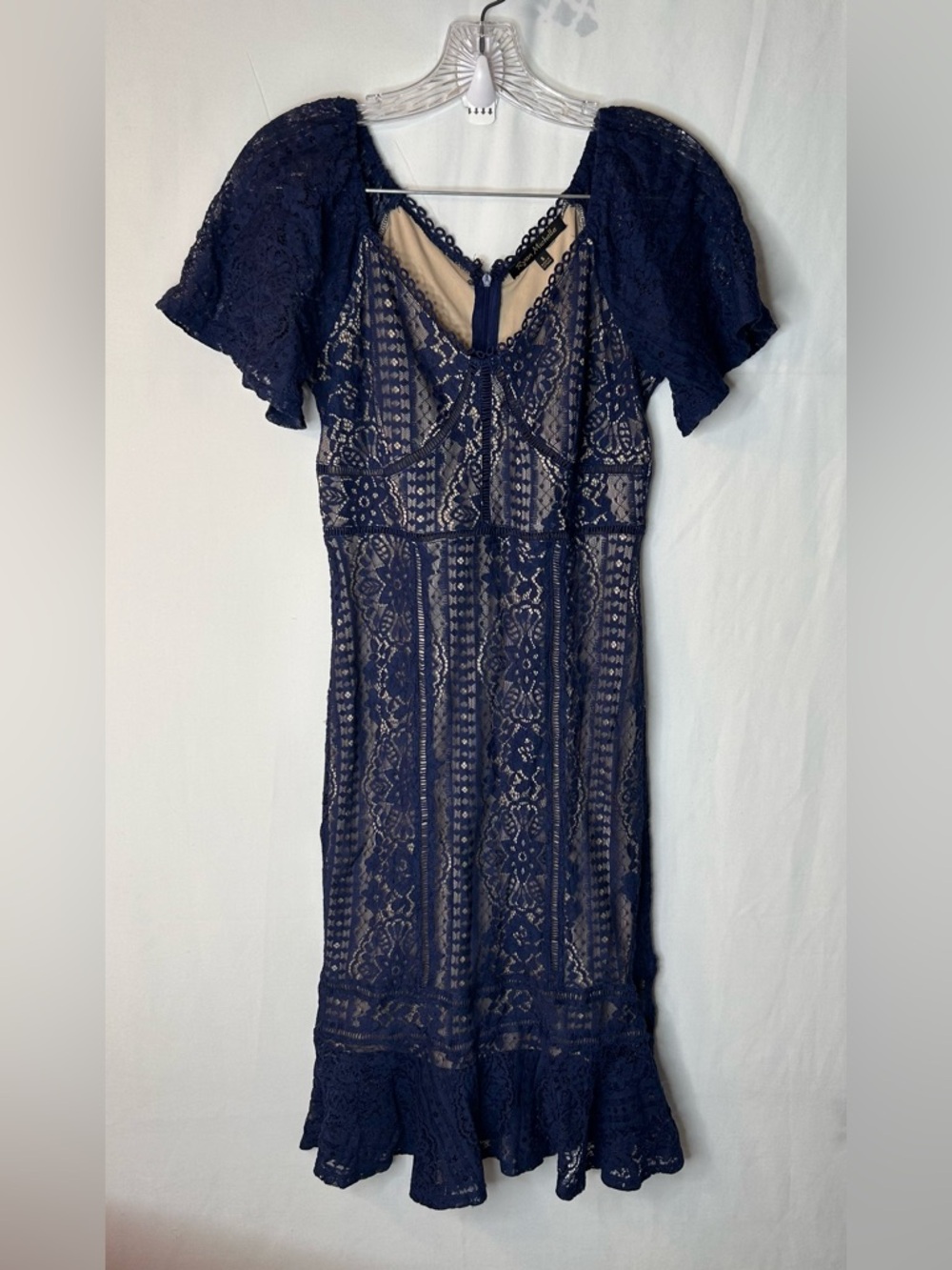 Elegant Navy Lace Midi Dress
